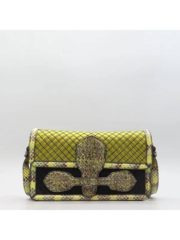 Green color intrecciato leather decorative pattern magnetic flap chain shoulder bag - BOTTEGA VENETA - BALAAN 1