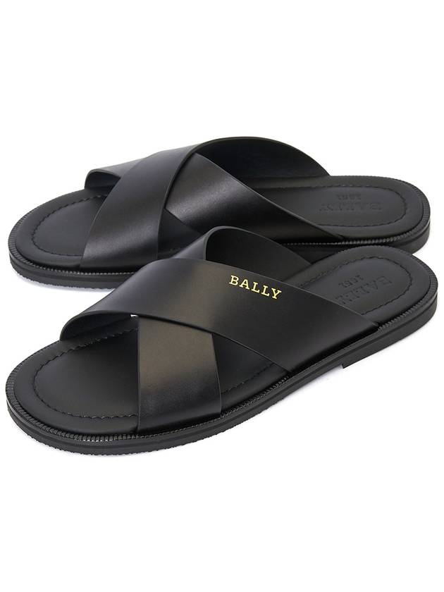 Jair Cross Strap Slider Sandals Black - BALLY - BALAAN.