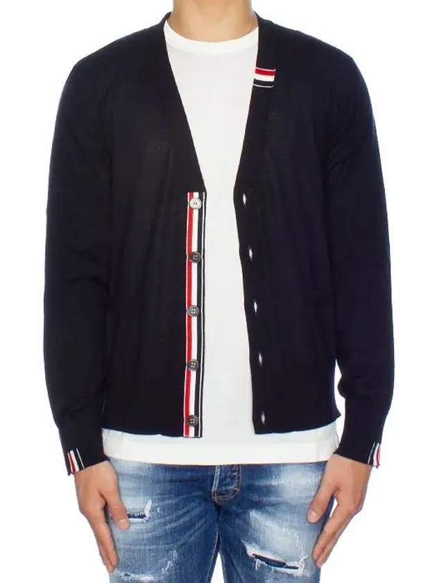 Men's Jersey Stitch V-Neck Cardigan Navy - THOM BROWNE - BALAAN 3