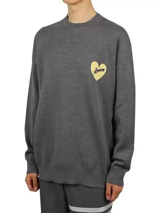 Heart Intarsia Dropped Shoulder Wool Knit Top Grey - LOEWE - BALAAN 2