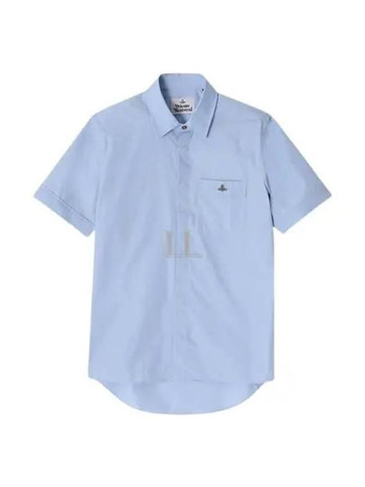 Men's Logo Classic Short Sleeve Shirt Light Blue - VIVIENNE WESTWOOD - BALAAN 2