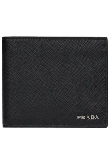 Saffiano silver logo bifold wallet black - PRADA - BALAAN.