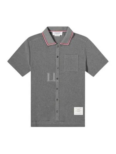 Three-Line Collar Texture Cotton Short Sleeve Shirt Grey - THOM BROWNE - BALAAN 2