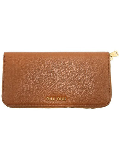 Women s MiuMiu 5ML506 CUOIO Brown Gold Lettering Madras Zipper Long Wallet gt Gangbuk used luxury goods - MIU MIU - BALAAN 2