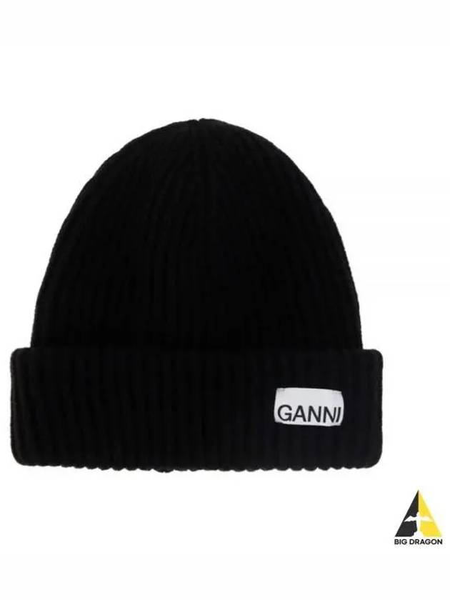 Logo Patch Knit Beanie Black - GANNI - BALAAN 2