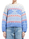 Crew Neck Knit Top In Fair Isle Mohair And Silk Light Blue - CELINE - BALAAN 2