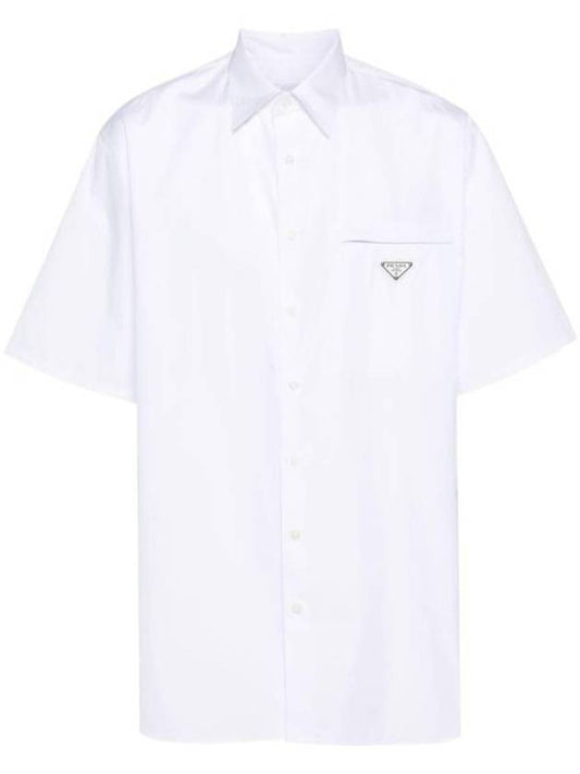 Triangle Logo Pocket Regular Fit Cotton Short Sleeve Shirt White - PRADA - BALAAN 1