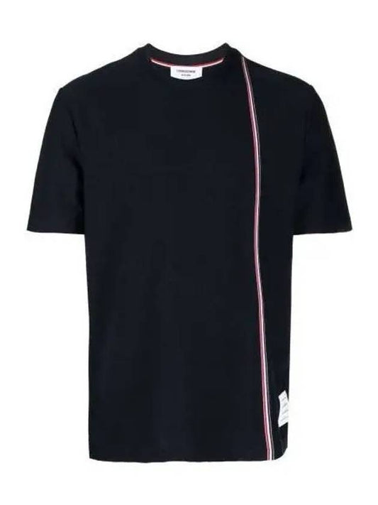 RWB Stripe Cotton Short Sleeve T-shirt Navy - THOM BROWNE - BALAAN 2