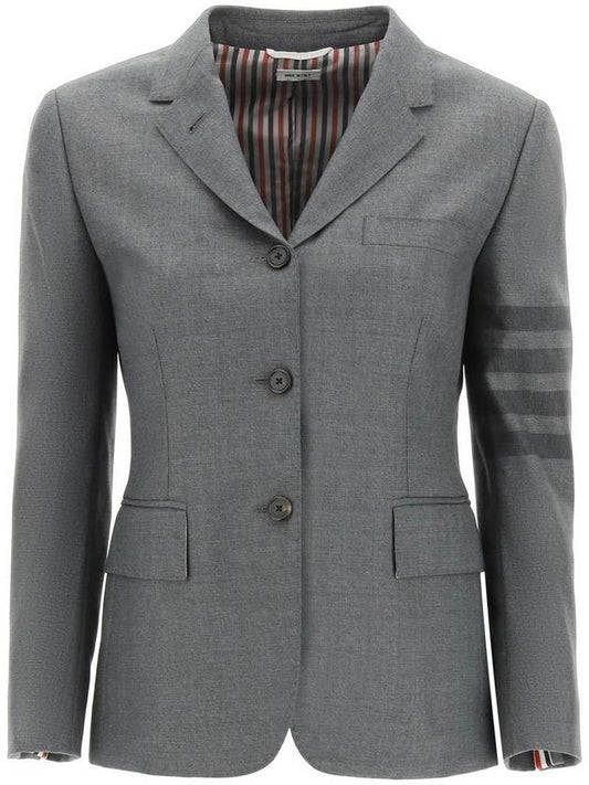Women's Diagonal Stripe Single Breasted Wool Blazer Jacket Grey - THOM BROWNE - BALAAN.