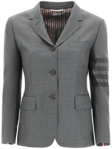 Women's Diagonal Stripe Single Breasted Wool Blazer Jacket Grey - THOM BROWNE - BALAAN 1