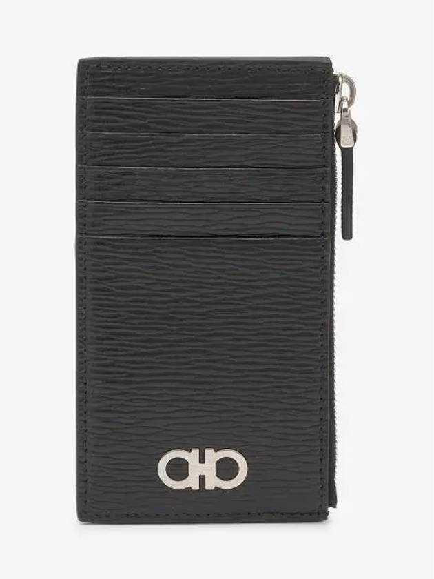 Gancini Zipper Card Wallet Black - SALVATORE FERRAGAMO - BALAAN 2