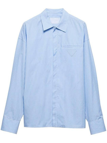 Striped Cotton Long Sleeve Shirt Light Blue - PRADA - BALAAN 1