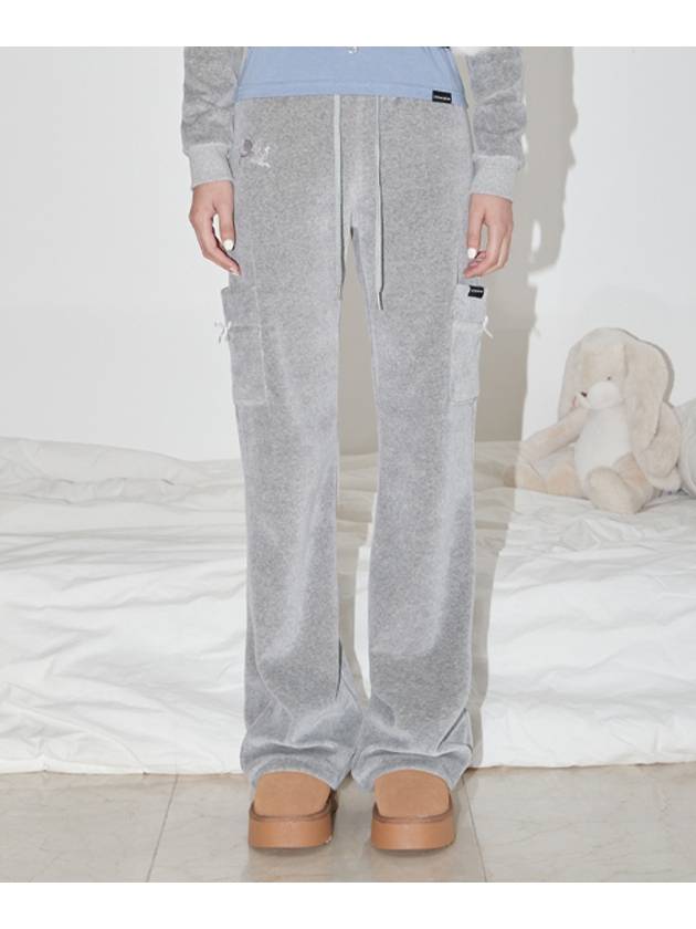 Women's Velvet Training Bootcut Track Pants Melange Gray - ZIZEMUSEUM - BALAAN 2