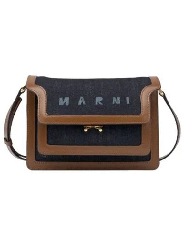 Medium Denim Trunk Soft Shoulder Bag Blue Black Mocha - MARNI - BALAAN 1