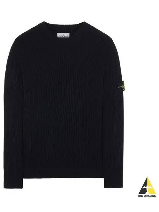 Wappen Patch Crew Neck Wool Knit Top Black - STONE ISLAND - BALAAN.