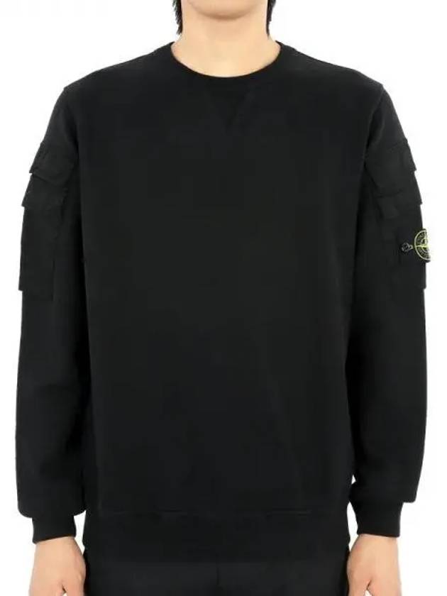 Garment Dyed Double Pocket Brushed Cotton Fleece Sweatshirt Black - STONE ISLAND - BALAAN 2