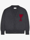 Heart Logo V Neck Wool Cardigan Heather Grey - AMI - BALAAN 2