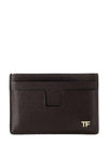 Men's Gold TF Logo Card Wallet Dark Brown - TOM FORD - BALAAN.