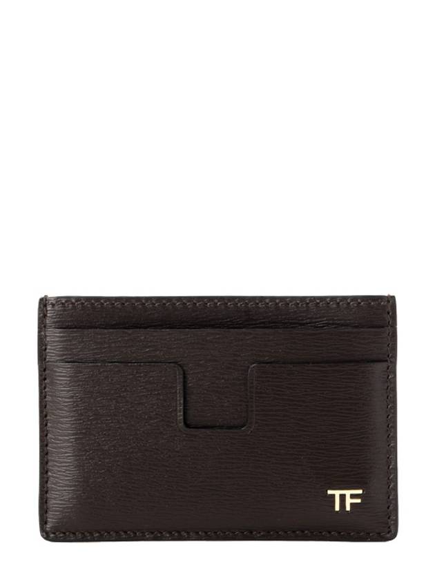 Men's Gold TF Logo Card Wallet Dark Brown - TOM FORD - BALAAN.