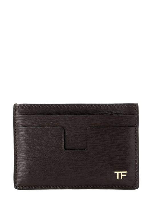 Men's Gold TF Logo Card Wallet Dark Brown - TOM FORD - BALAAN 2