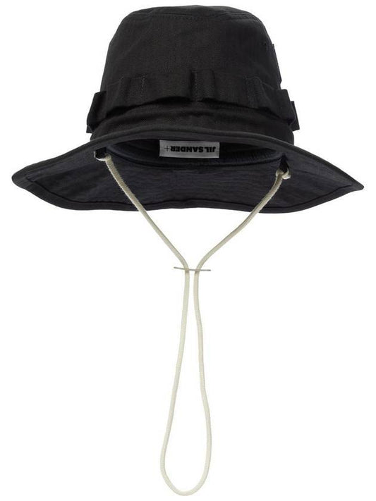 Wide Brim Cotton Bucket Hat Black - JIL SANDER - BALAAN 1