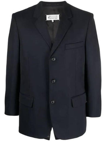 Men's Back Stitch Wool Blazer Jacket Navy - MAISON MARGIELA - BALAAN 1