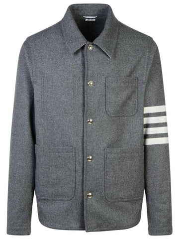 Stripe Detail Button Wool Jacket Grey - THOM BROWNE - BALAAN 1