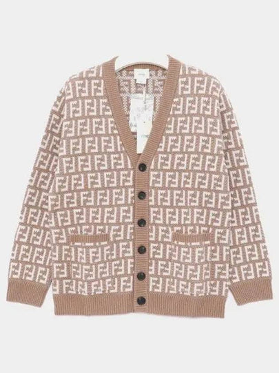 Kids FF Logo V-Neck Cardigan Brown - FENDI - BALAAN 2