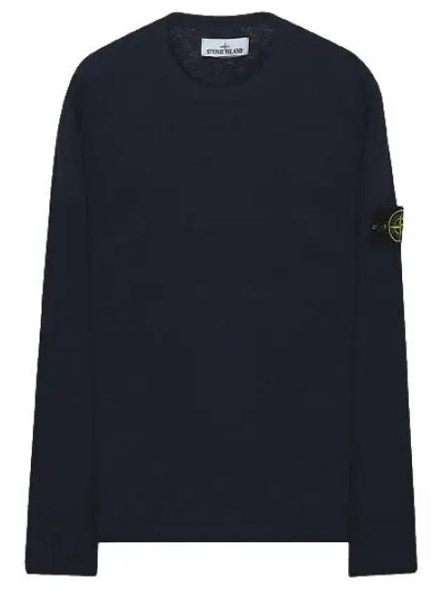 Logo Patch Crew Neck Cotton Nylon Knit Top Navy - STONE ISLAND - BALAAN 2