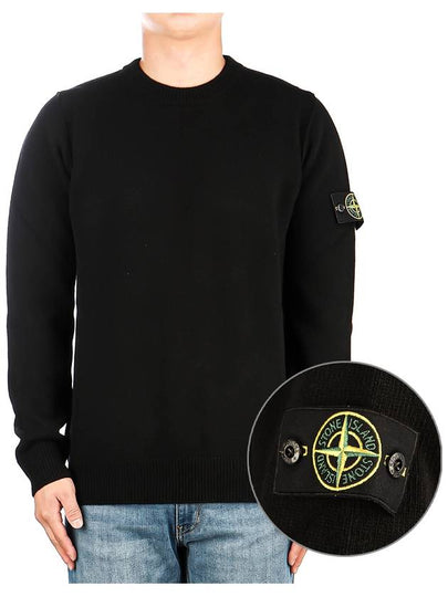 Logo Patch Lambswool Crewneck Knit Top Black - STONE ISLAND - BALAAN 2