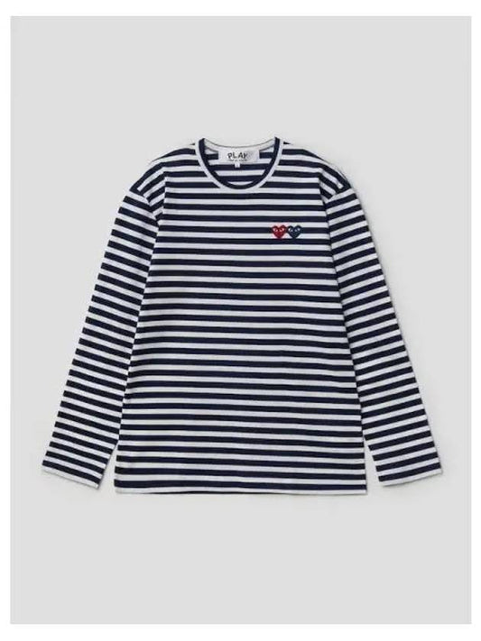 Men s Double Heart Wappen Stripe Striped T shirt Navy Contemporary Domestic Product GM0022070139355 - COMME DES GARCONS PLAY - BALAAN 1