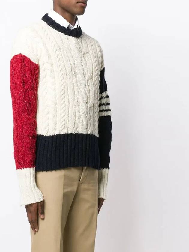 diagonal Aran cable pullover knit top ivory - THOM BROWNE - BALAAN.