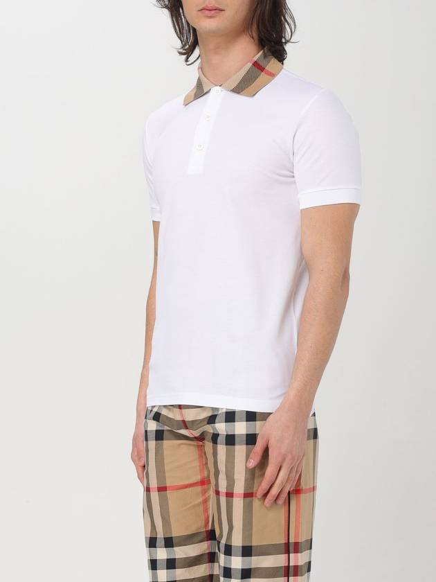 Men's Check Collar Cotton Polo Shirt White - BURBERRY - BALAAN 5