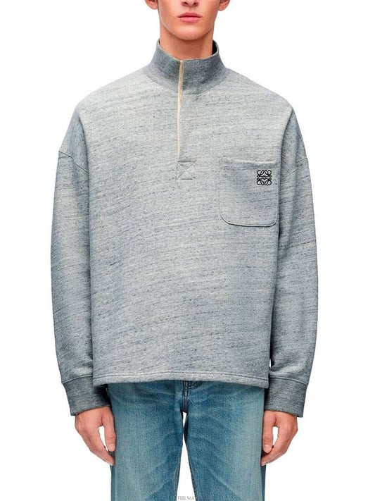 Anagram High Neck Cotton Sweatshirt Grey Melange - LOEWE - BALAAN 2