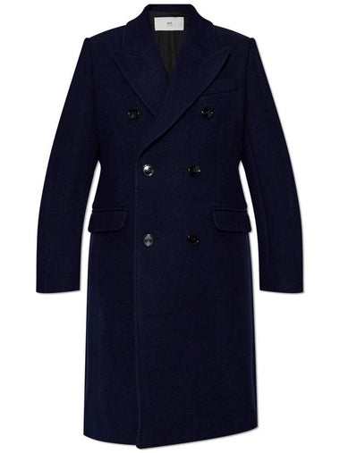 Ami Alexandre Mattiussi Wool Coat, Women's, Navy Blue - AMI - BALAAN 1