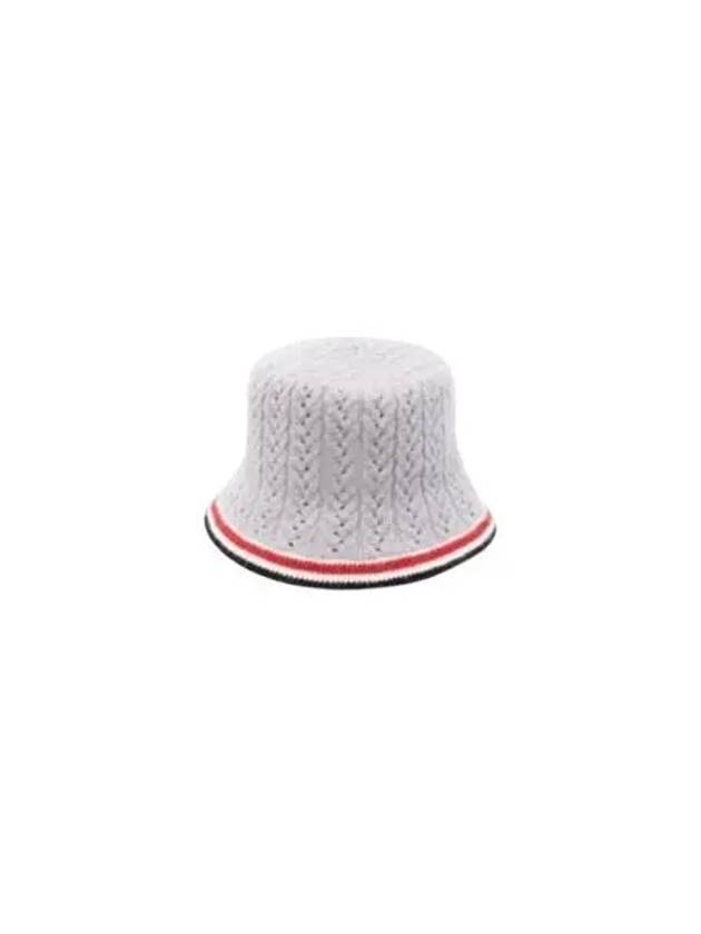 Striped Wool Silk Cashmere Bucket Hat Grey - THOM BROWNE - BALAAN 2