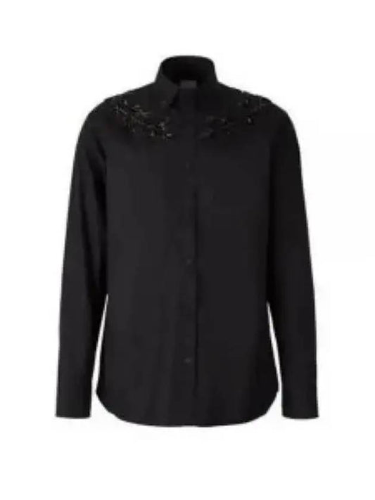 Crystal Oak Leaf Long Sleeve Shirt Black - BURBERRY - BALAAN 2