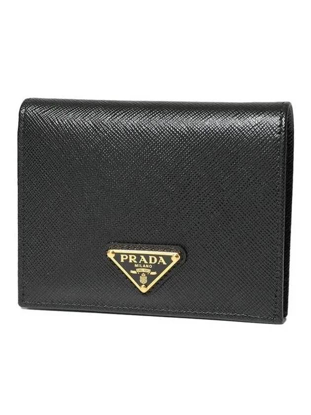 Gold Hardware Triangle Logo Saffiano Half Wallet Black - PRADA - BALAAN 2