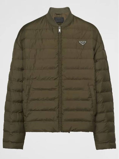 Triangle Logo Knit Collar Down Padded Jacket Military Green - PRADA - BALAAN 2