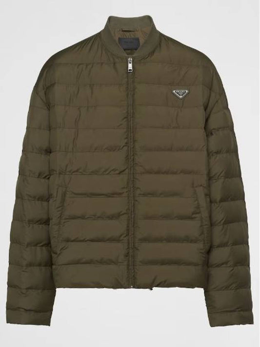 Triangle Logo Knit Collar Down Padded Jacket Military Green - PRADA - BALAAN 2