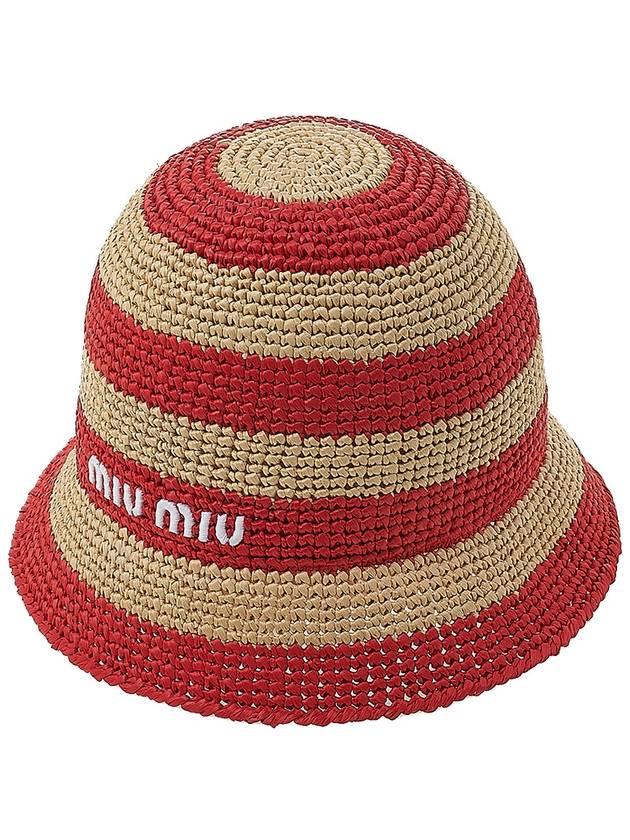 Logo Striped Woven Fabric Bucket Hat Red Beige - MIU MIU - BALAAN 2