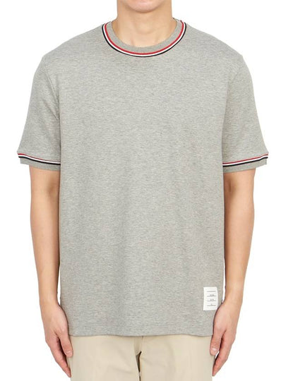 RWB Trimmed Cotton Short Sleeve T-Shirt Grey - THOM BROWNE - BALAAN 2