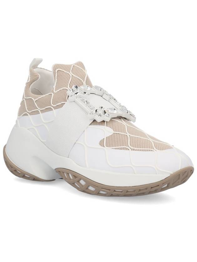 Technical Strass Buckle Low-Top Sneakers Beige White - ROGER VIVIER - BALAAN 3