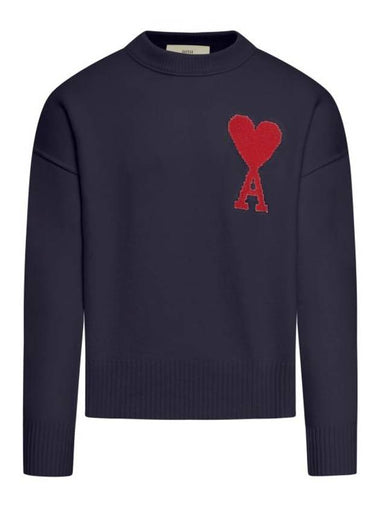 Big Heart Logo Wool Knit Top Navy - AMI - BALAAN 1