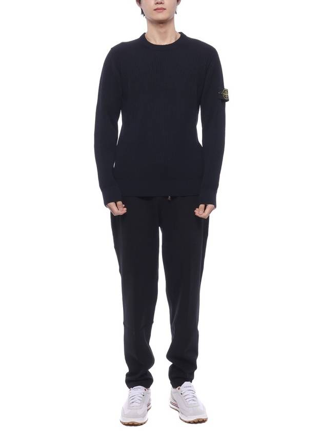 Crewneck Full Rib Wool Knit Top Navy - STONE ISLAND - BALAAN 4