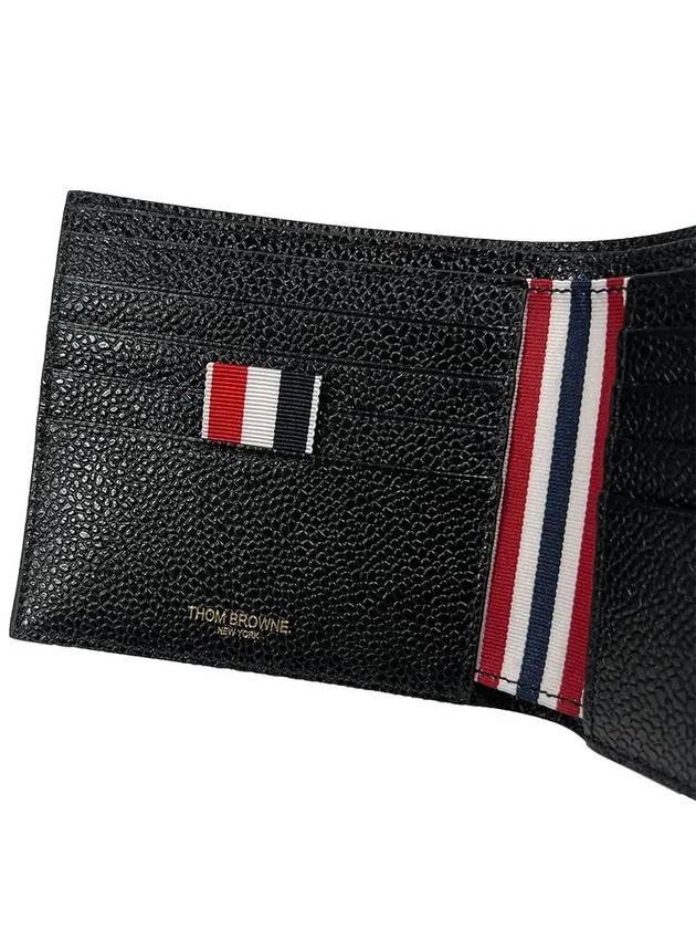 Pebble Grain Leather Debossed 4 Bar Billfold Half Wallet Black - THOM BROWNE - BALAAN 4