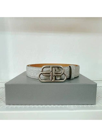 BB Buckle Glitter Calf Leather Belt Silver - BALENCIAGA - BALAAN 2