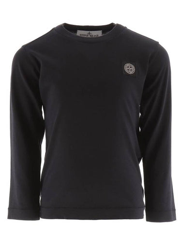 Kids Garment Dyed Cotton Jersey Long Sleeve T-Shirt Black - STONE ISLAND - BALAAN 1