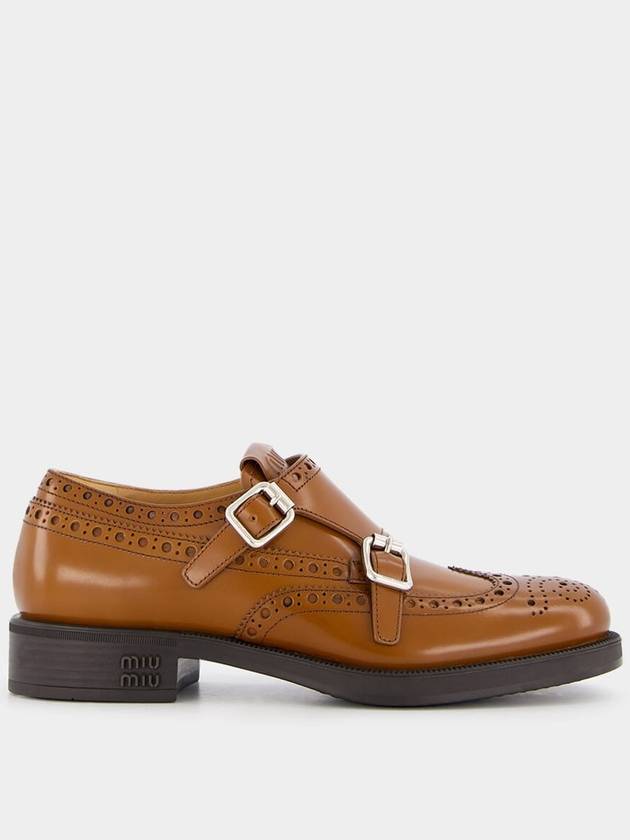 Brogue Leather Monk Strap Brown - MIU MIU - BALAAN 2