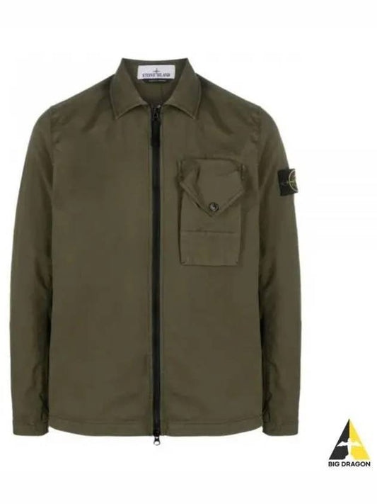 Stretch Cotton Gabardine Overshirt Jacket Olive - STONE ISLAND - BALAAN 2